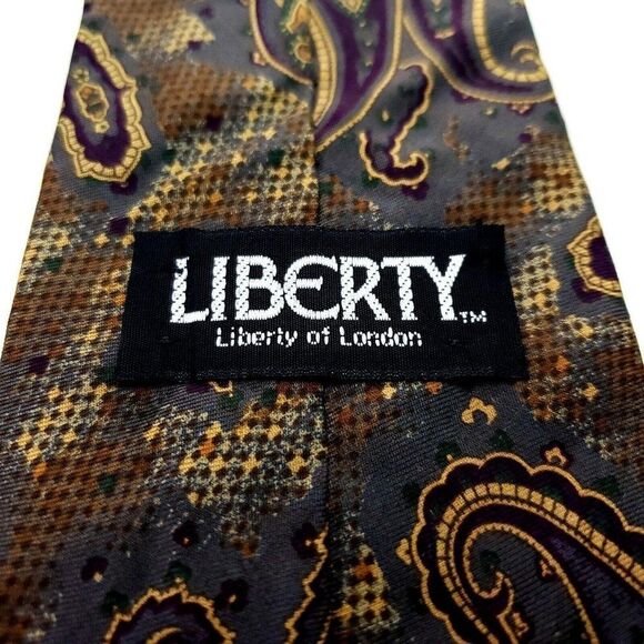 Liberty Of London Brown & Grey Silk Tie Woven Short Paisley Abstract - Picture 5 of 6